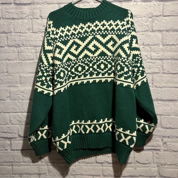 ✨Host Pick✨ Brunette The Label Fair Isle Forest Green Sweater Size M/L - Picture 2 of 10